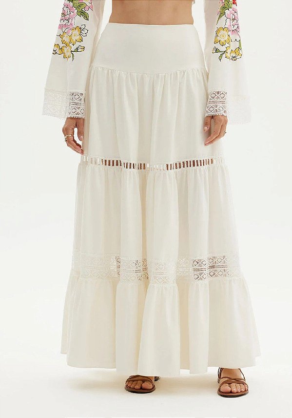 SAIA AMARANTE SUPER MIDI COM BABADO - OFF WHITE