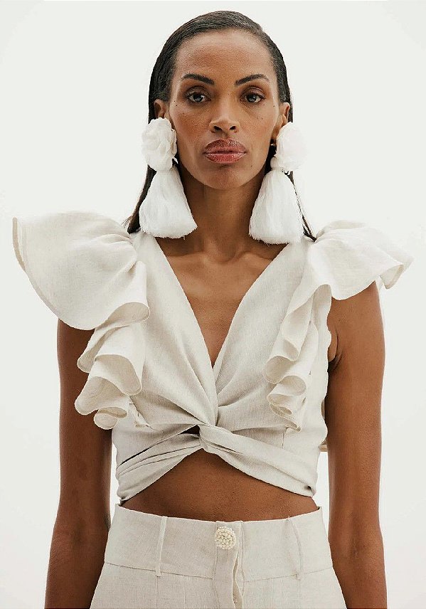 TOP AMARANTE DE BABADOS COM TORÇÃO- OFF WHITE