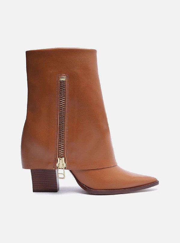 BOTA AREZZO COURO CANO MEDIO CAPA ZÍPER -MARROM