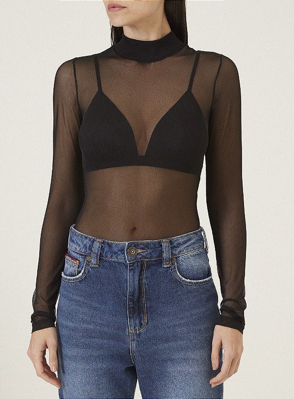 BLUSA FORUM TULE MANGA LONGA - PRETO