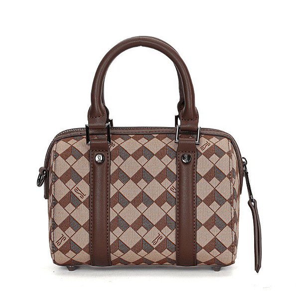 BOLSA SANTA LOLLA JACQUARD CUBOS DUAS ALÇAS MEDIA - MARROM