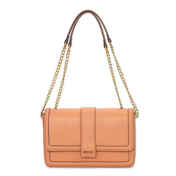 BOLSA SANTA LOLLA TIRACOLO  ALÇA CORRENTE DOURADA -DOCE LEITE