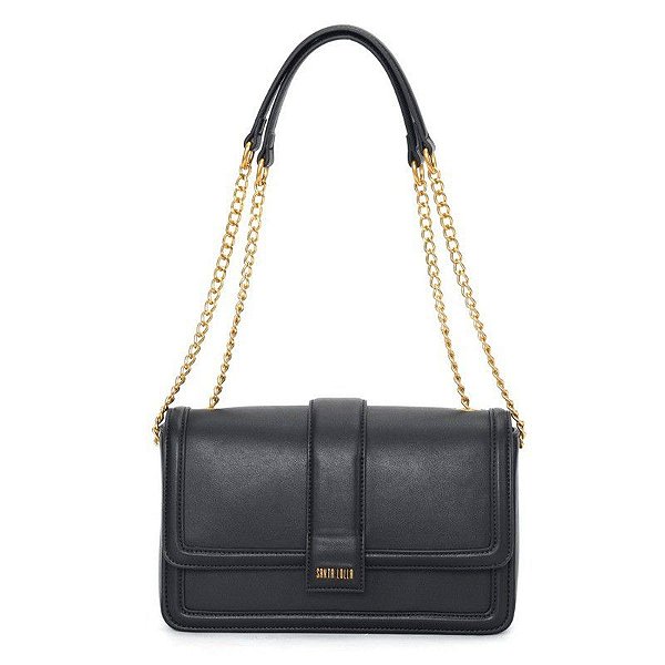 BOLSA SANTA LOLLA  TIRACOLO ALÇA CORRENTE DOURADA MEDIA - PRETO