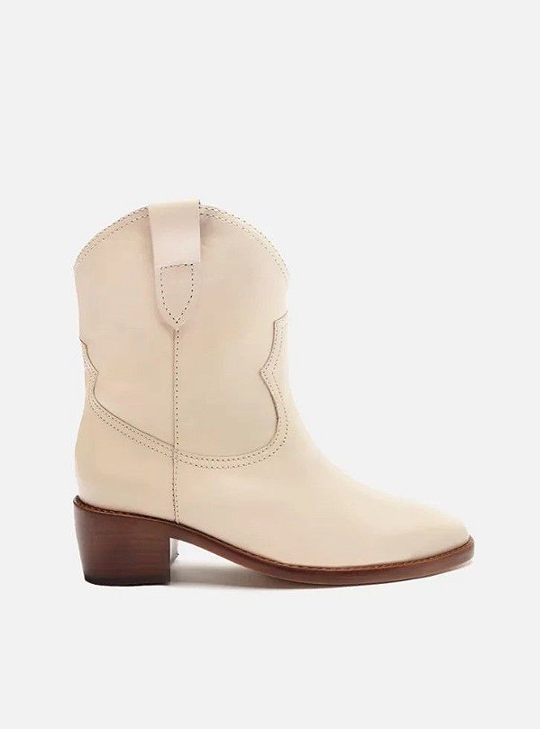 BOTA AREZZO ALICIA COURO CANO CURTO WESTERN - BRANCO