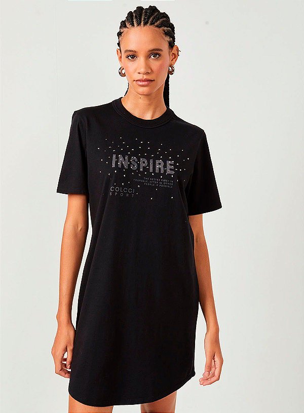VESTIDO COLCCI SPORT ESTAMPADO COM APLICAÇÃO- PRETO