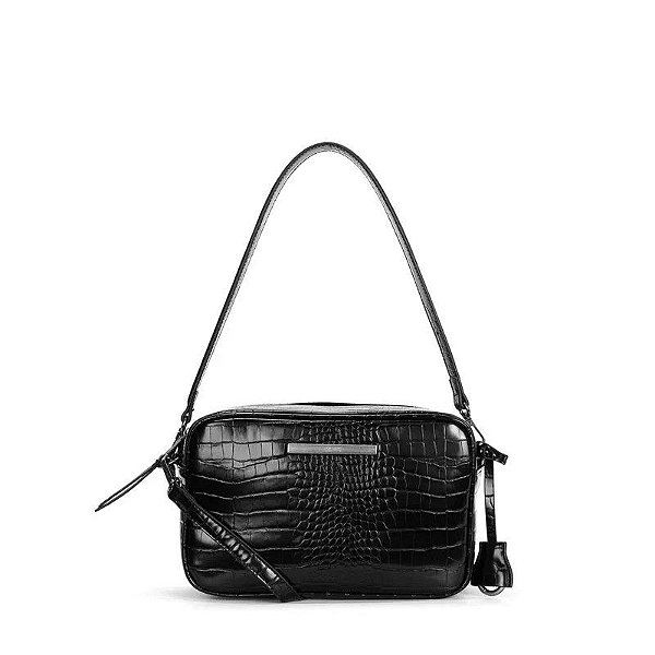 BOLSA SANTA LOLLA CROCO MEDIA ALÇA FINA - PRETO