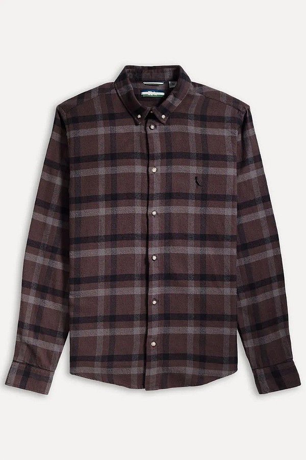 CAMISA RESERVA ML FLANELA XADREZ CERRADO - KHAKI ESCURO