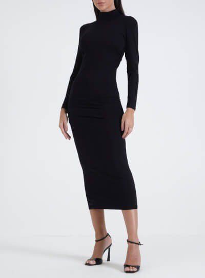VESTIDO FORUM MIDI COM FRANZIDO - PRETO