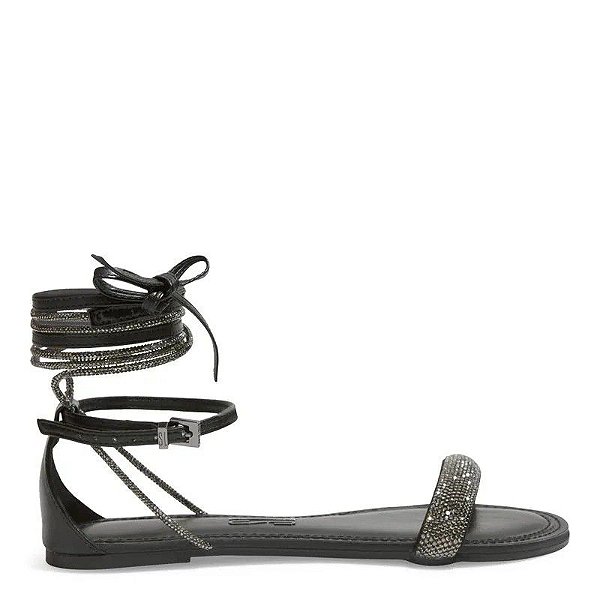 SANDALIA RASTEIRA SANTA LOLLA NAPA SOFT PRETA AMARRAÇÃO BRILHO  - PRETO