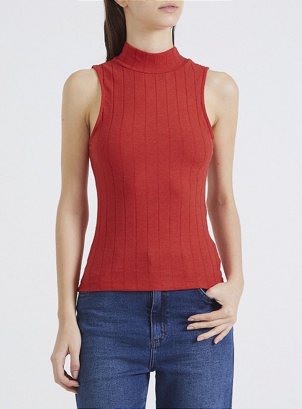 BLUSA FORUM  MALHA CANELADA SEM MANGAS -  VERMELHO