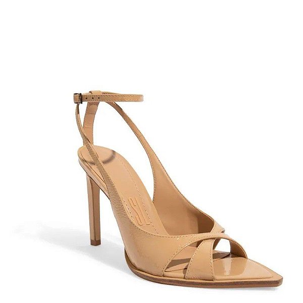SANDALIA SANTA LOLLA  SALTO ALTO PEEP TOE VERNIZ SHOW BICO FINO - AMENDOA