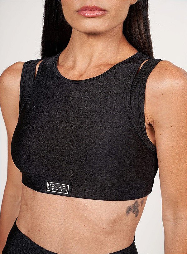TOP COLCCI ACETINADO COM SOBREPOSIÇÃO- PRETO