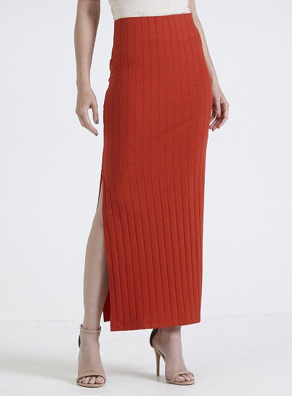 SAIA FORUM MIDI CANELADA COM FENDA - VERMELHO SPARKLE