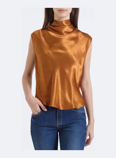 BLUSA  FORUM ACETINADA DEGAGÊ SOLTA - MARROM DORNE