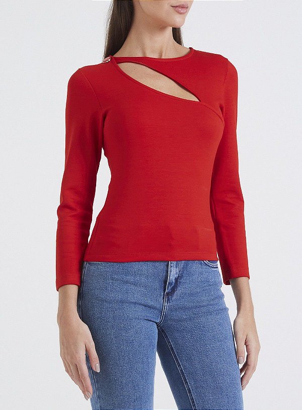 BLUSA FORUM JUSTA COM RECORTE -VERMELHO