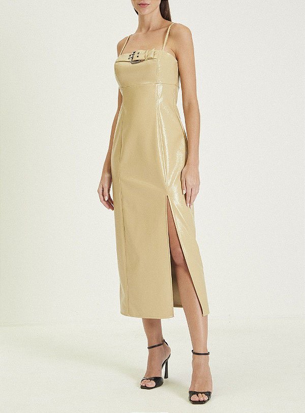 VESTIDO FORUM MIDI COM CINTO - AMARELO AUGUSTI