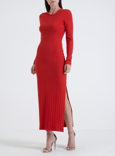 VESTIDO FORUM CANELADO MIDI AJUSTADO - VERMELHO SPARKLY