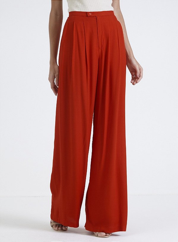 CALÇA FORUM  AMPLA COM PREGAS - VERMELHO SPARKLY