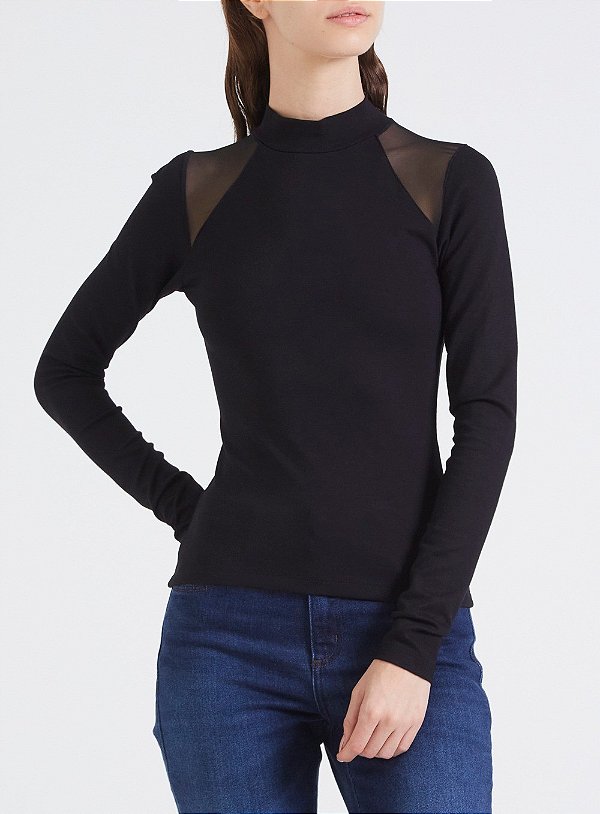 BLUSA DETALHE TULE FORUM- PRETA