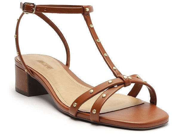 SANDALIA ANA CAPRI SALTO BLOCO TACHAS - MARROM