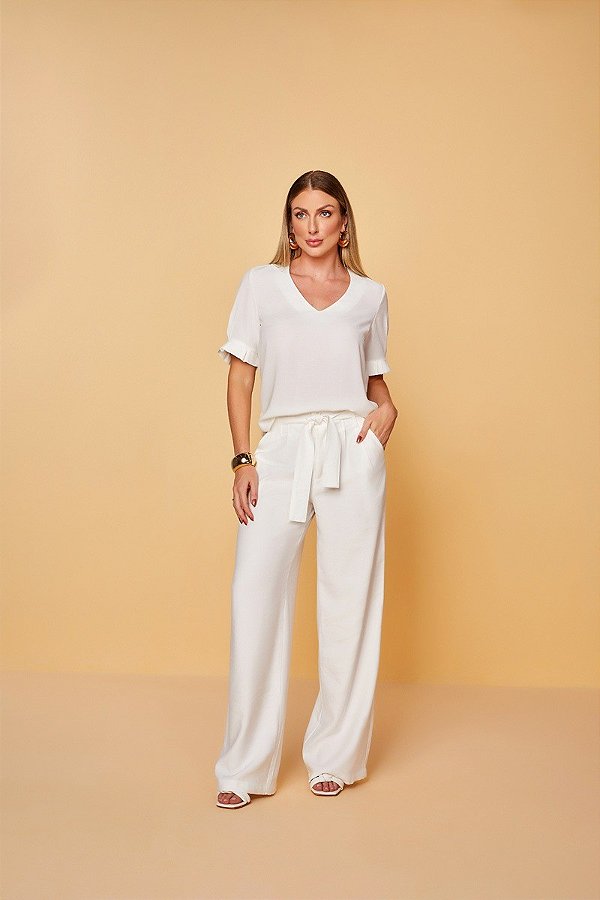 BLUSA RAMO SELVAGEM COM DECOTE V- OFF WHITE