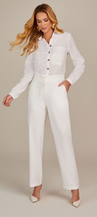 CAMISA RAMO SELVAGEM DE LINHO COM BOLSO FRONTAL - OFF WHITE