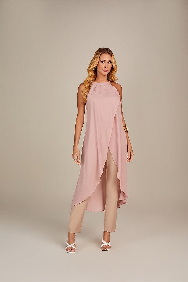 TUNICA EM CREPE RAMO SELVAGEM -ROSA ENVELHECIDO