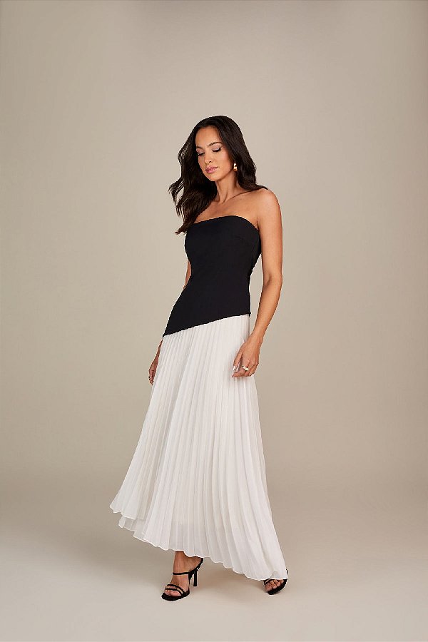 SAIA RAMO SELVAGEM GODE PLISSADA ASSIMETRICA - OFF WHITE