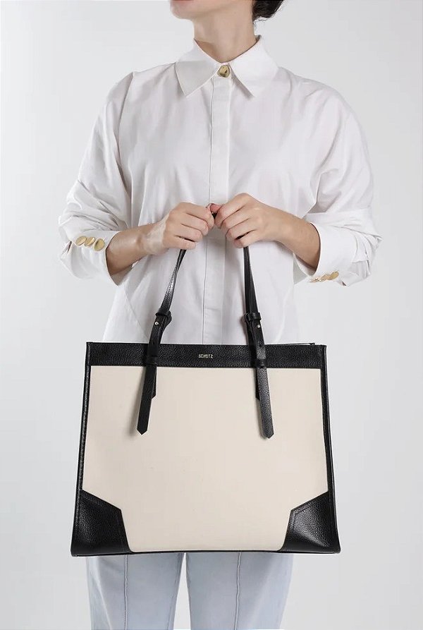 BOLSA SHOPPING GRANDE SUSAN LONA COURO -PRETA