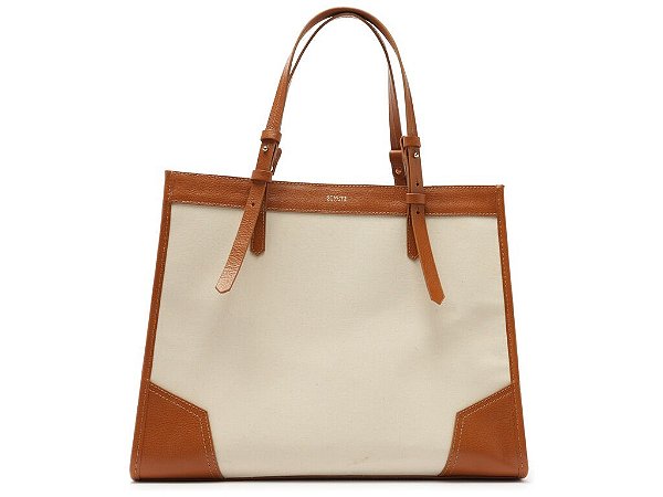 BOLSA SHOPPING GRANDE SUSAN LONA COURO- BEGE MARROM