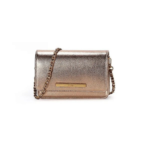BOLSA PEQUENA MATERIAL METALIZADO MARROM COBRE ALCA TRANSVERSAL COBRE