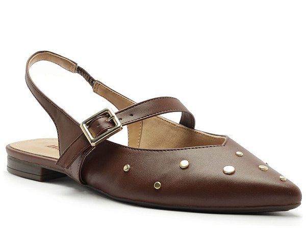 SAPATILHA SLINGBACK BICO FINO TACHAS- MARROM