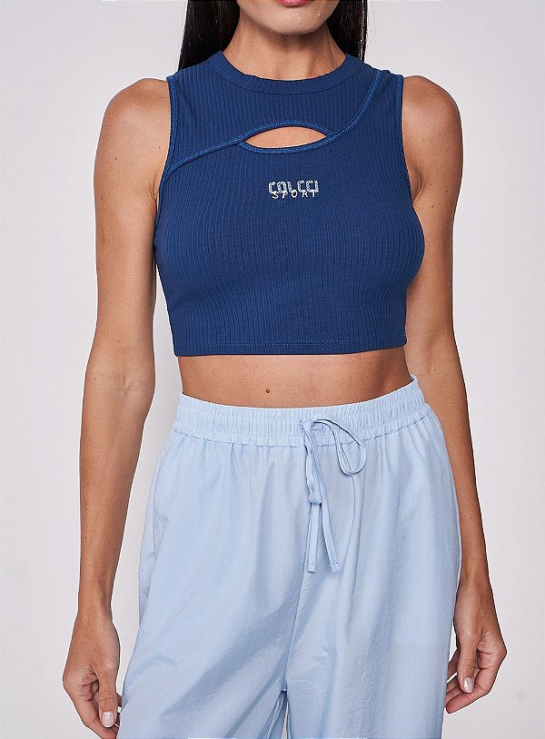 TOP CANELADO COLCCI SPORT COM RECORT -AZUL MOONDUST