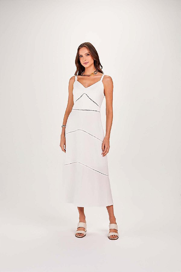 VESTIDO RAMO SELVAGEM MIDI DE ALÇA -OFF WHITE