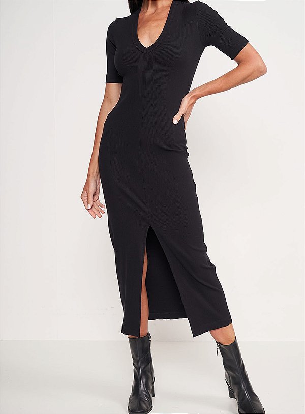 VESTIDO COLCCI CANELADO PRETO