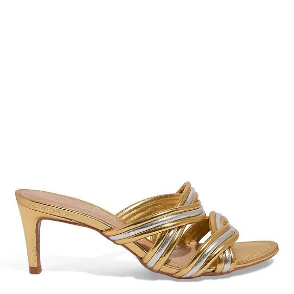 MULE SANTA LOLLA METALIZADO SALTO ALTO FINO -DOURADO