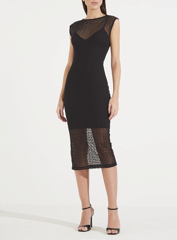 VESTIDO FORUM TULE BORDADO PRETO