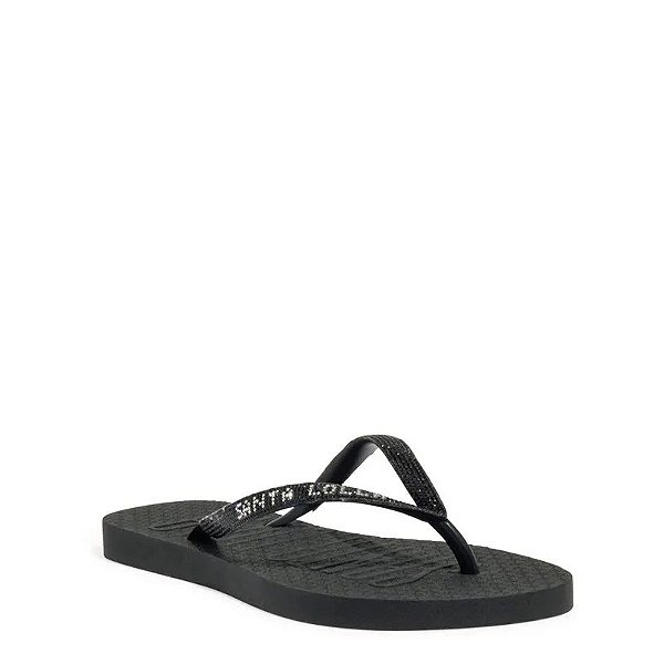 CHINELO SANTA LOLLA FLIP FLOP BORRACHA TIRAS BRILHO PRETO