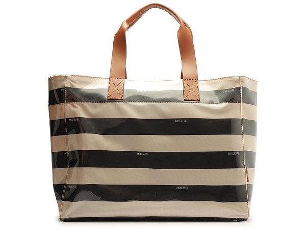 BOLSA SHOPPING GRANDE LISTRAS VINIL PRETO