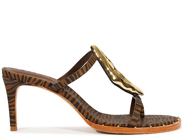 SANDALIA SCHUTZ MULE SALTO MEDIO COURO METAL ZEBRA METAL ZEBRA