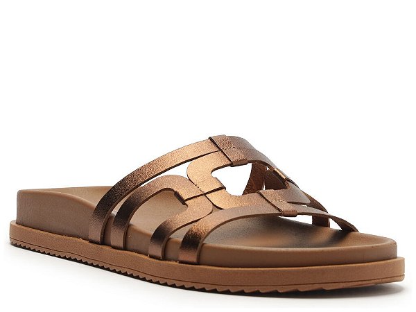 PAPETE SLIDE TIRA UNICA RECORTES COURO BRONZE BRONZE