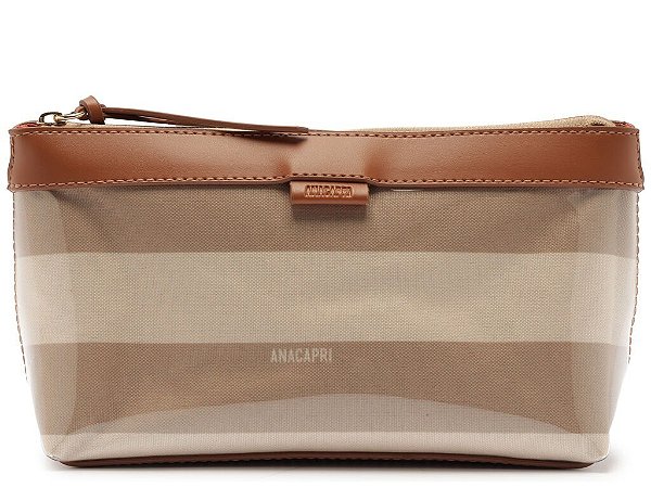 NECESSAIRE ANA CAPRI LISTRA VINIL BEGE BEGE