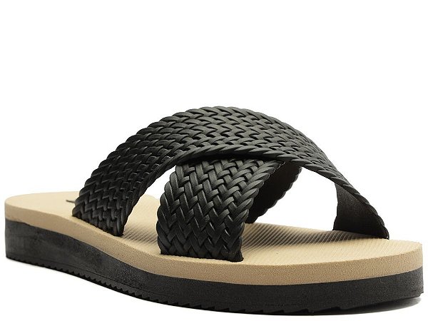 PAPETE ANA CAPRI TIRAS CRUZADAS INJETADA TRESSE PRETA PRETO