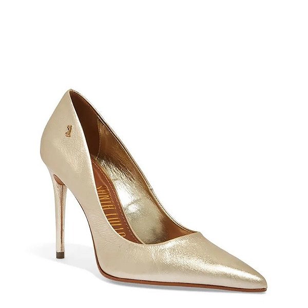 SCARPIN SANTA LOLLA BICO FINO COURO METALIZADO DOURADO