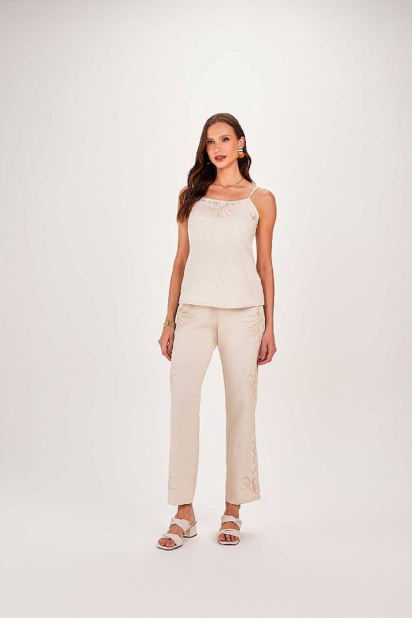BLUSA RAMO SELVAGEM DE ALCA COM BORDADO NATURAL