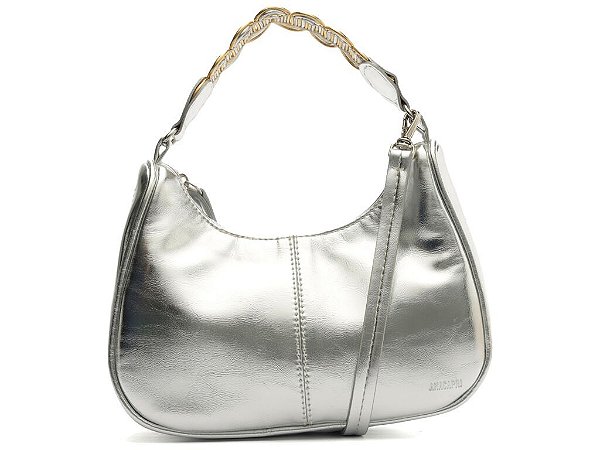 BOLSA ANACAPRI TIRACOLO MEDIA ONDULADA PLATINO PRATA