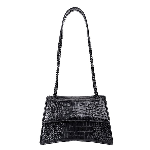 BOLSA SANTA LOLLA CROCO PRETA ALÇA DE OMBRO