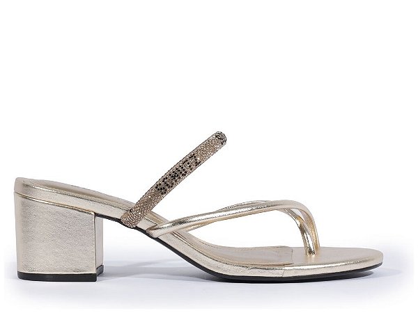 MULE SCHUTZ SALTO MEDIO COURO BRILHO DOURADA