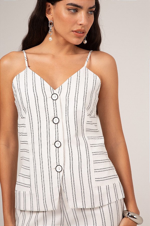 BLUSA SLYWEAR VISCOSE LISTRADA BRANCO