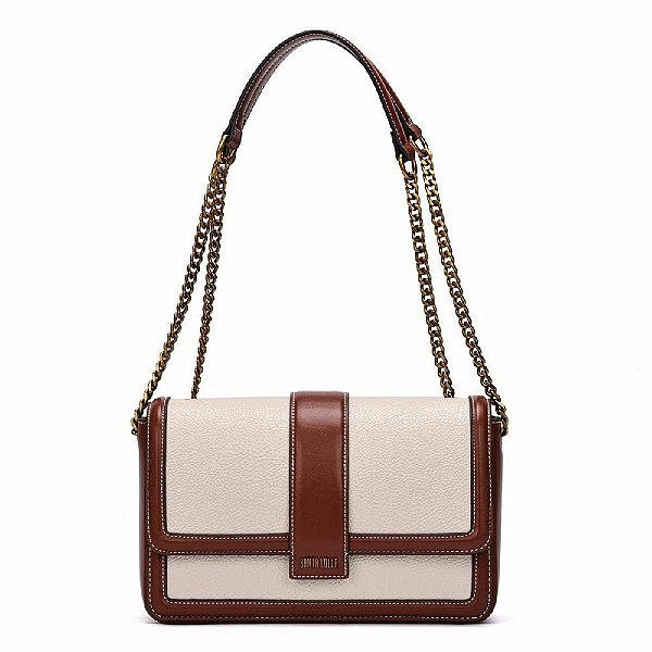 BOLSA SANTA LOLLA FLOATER OFF WHITE E MARROM ALÇA OMBRO CORRENTE